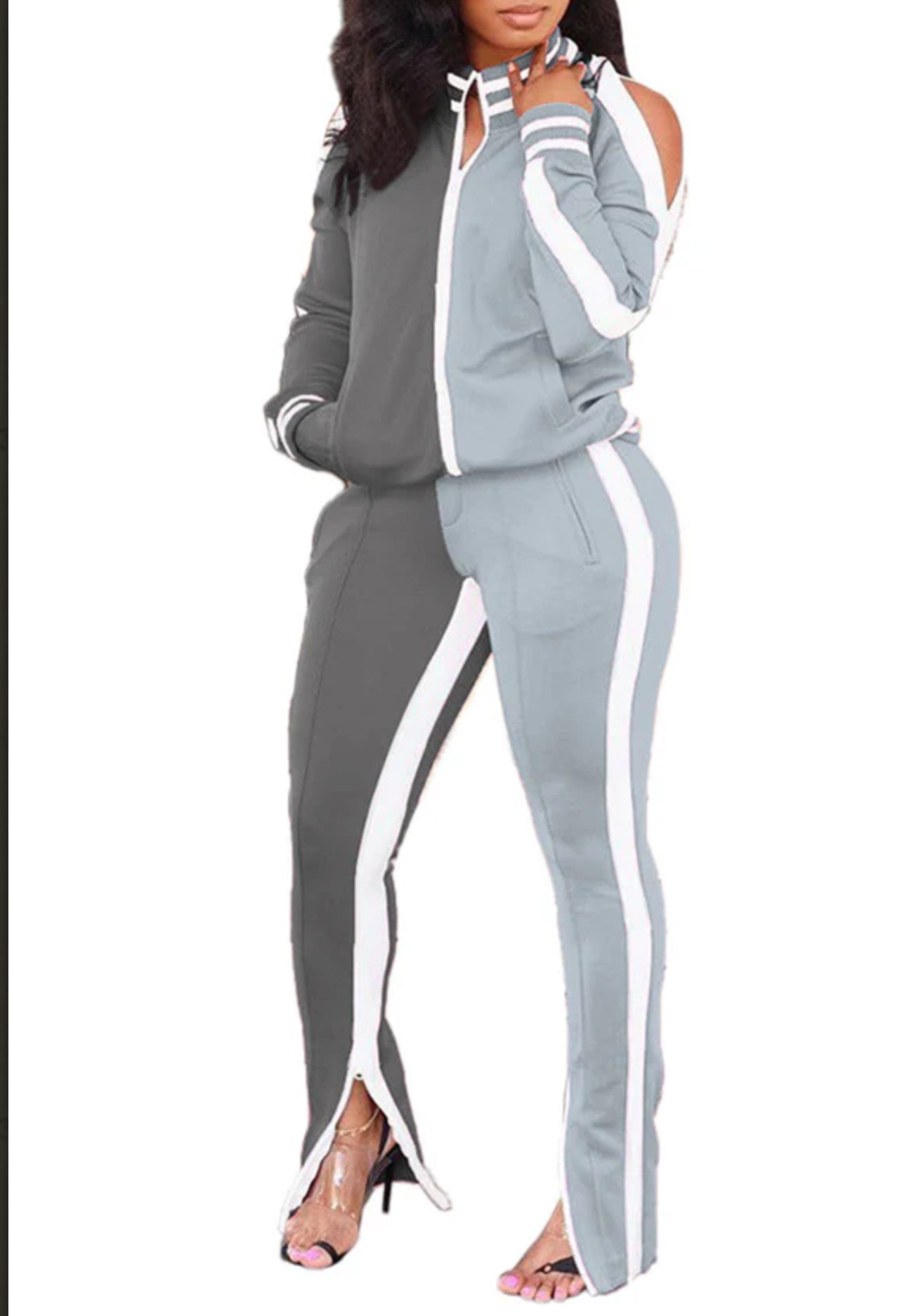 Two-Piece Track Set with Shoulder Cutouts and Side Stripes