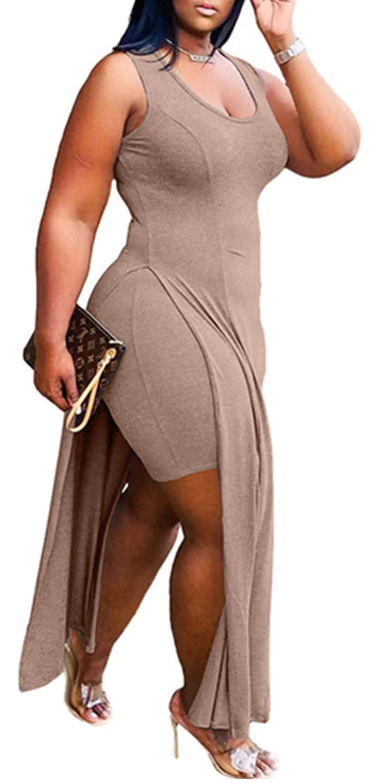 Curve-Hugging High-Low Maxi Dress with Side Slit