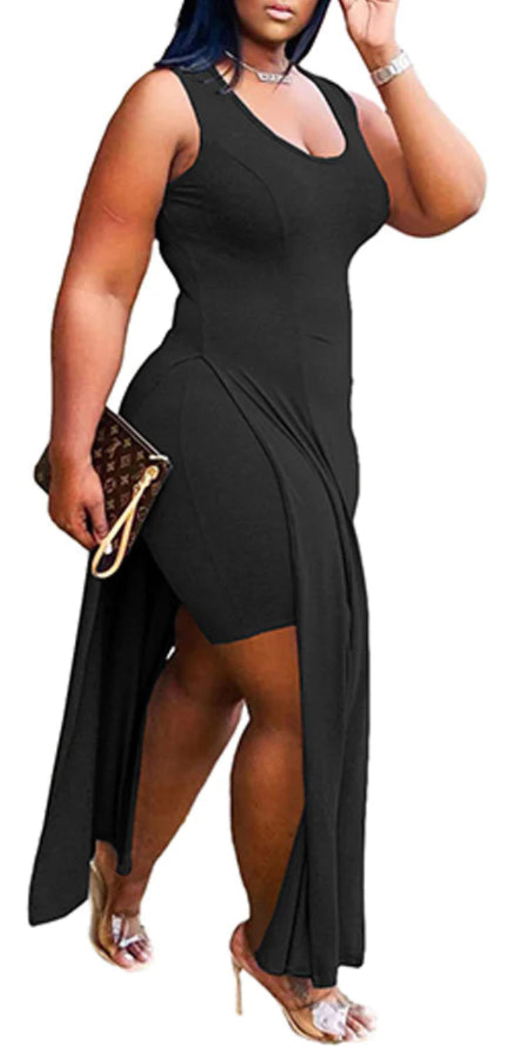 Curve-Hugging High-Low Maxi Dress with Side Slit