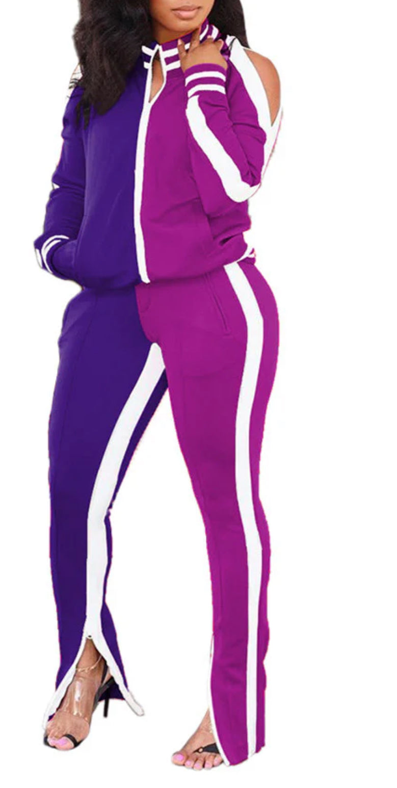 Two-Piece Track Set with Shoulder Cutouts and Side Stripes