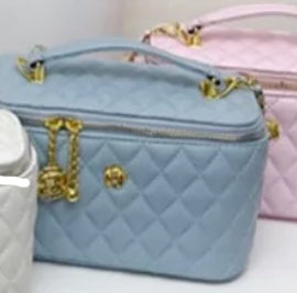 Quilted Box Crossbody Bag with Gold Chain and Charm Accent