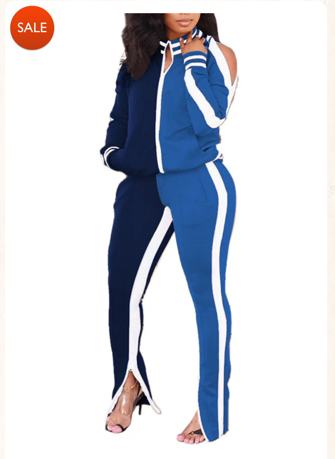 Two-Piece Track Set with Shoulder Cutouts and Side Stripes