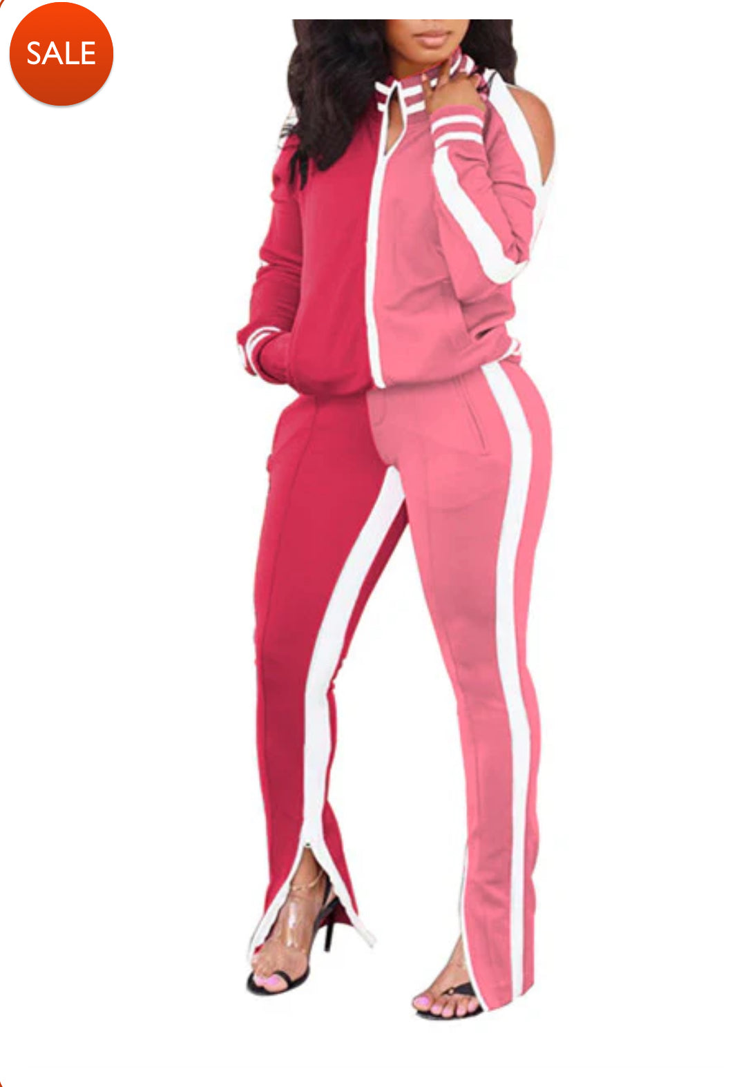 Two-Piece Track Set with Shoulder Cutouts and Side Stripes