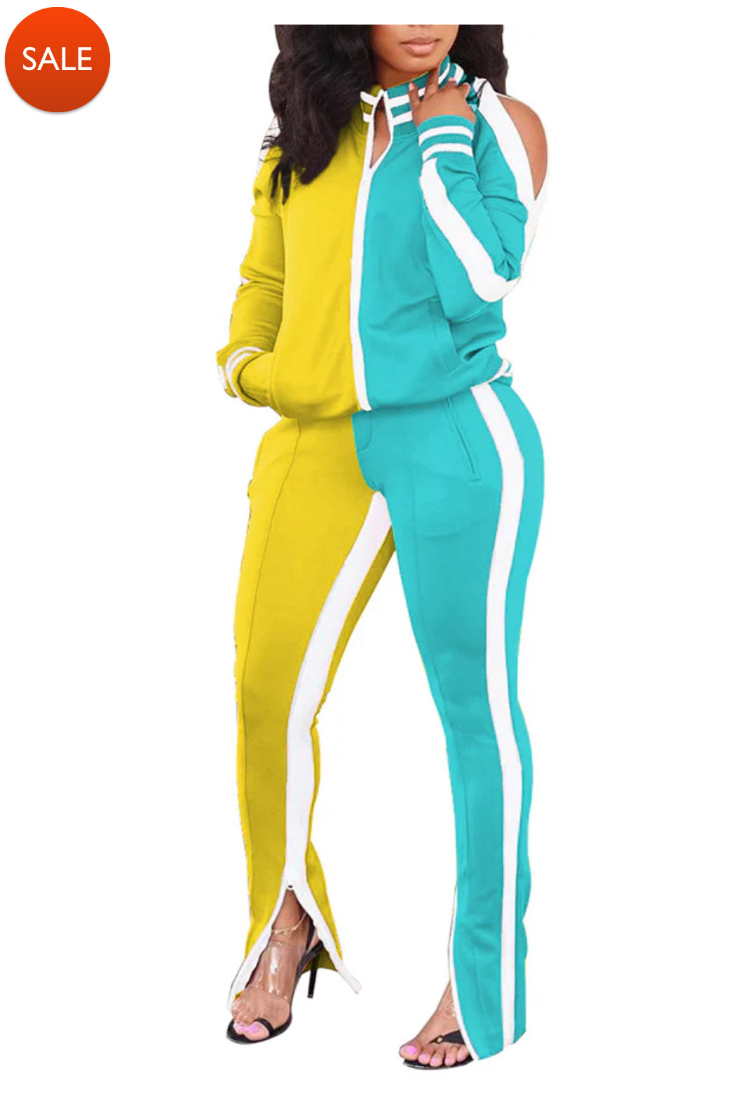 Two-Piece Track Set with Shoulder Cutouts and Side Stripes