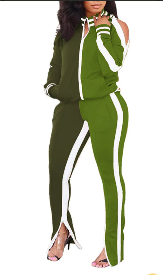 Two-Piece Track Set with Shoulder Cutouts and Side Stripes