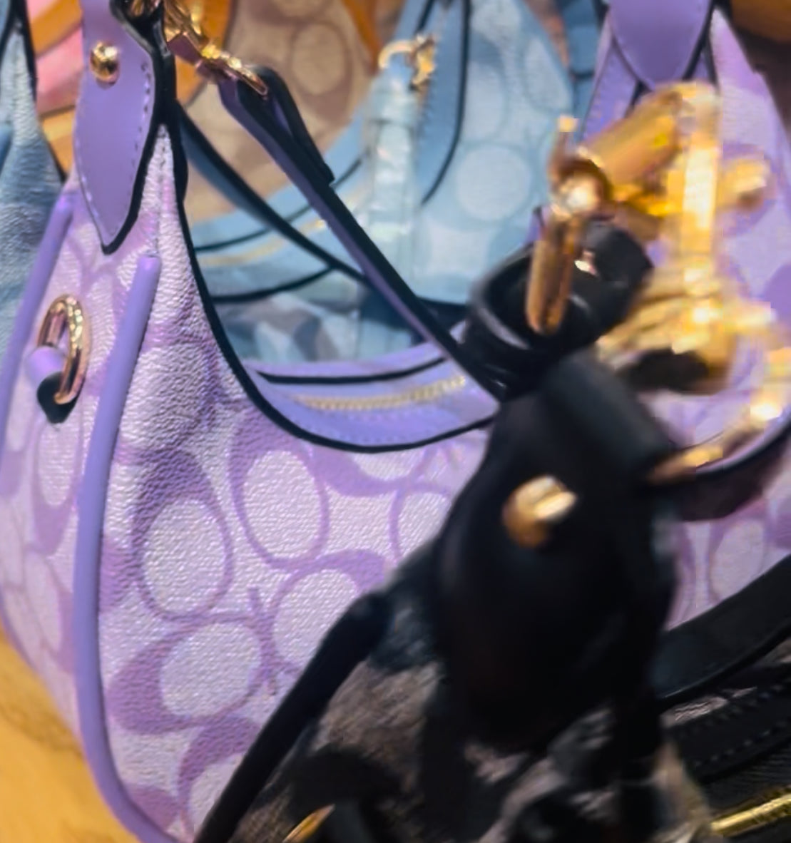 Small Signature Print Crescent Shoulder Bag with Adjustable Strap