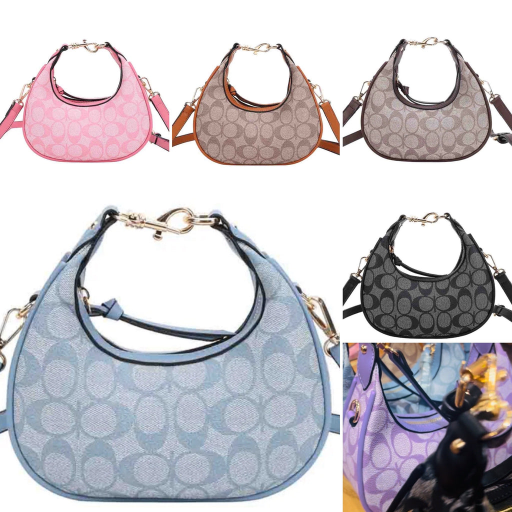 Small Signature Print Crescent Shoulder Bag with Adjustable Strap