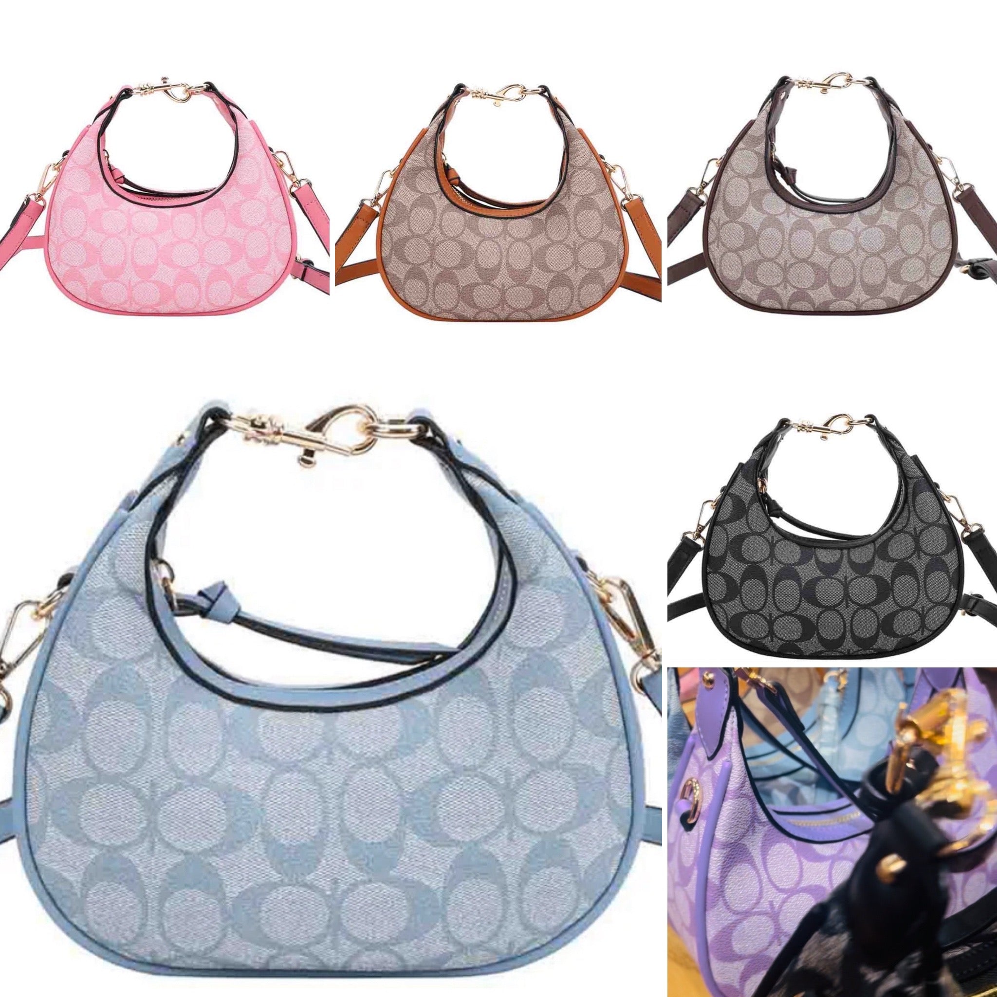 Small Signature Print Crescent Shoulder Bag with Adjustable Strap