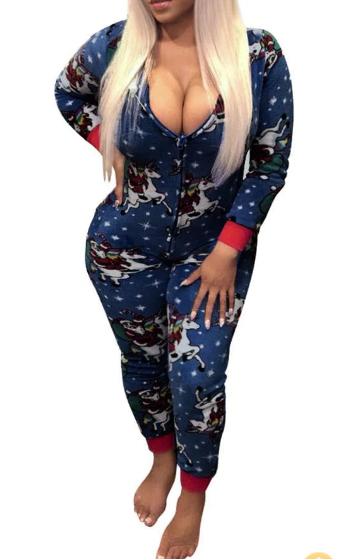 Cartoon Print Onesie with Zipper Closure and Cuffs