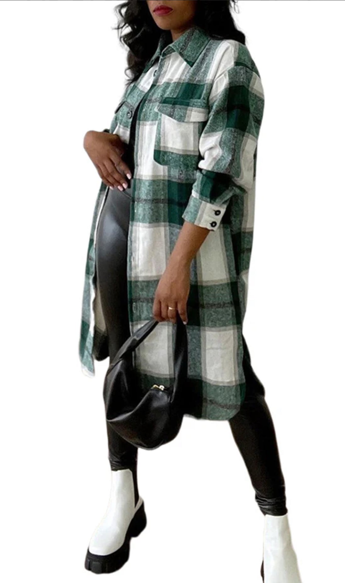 Long Plaid Flannel Shirt Dress COAT
