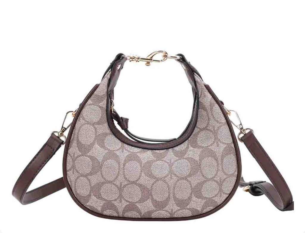 Small Signature Print Crescent Shoulder Bag with Adjustable Strap
