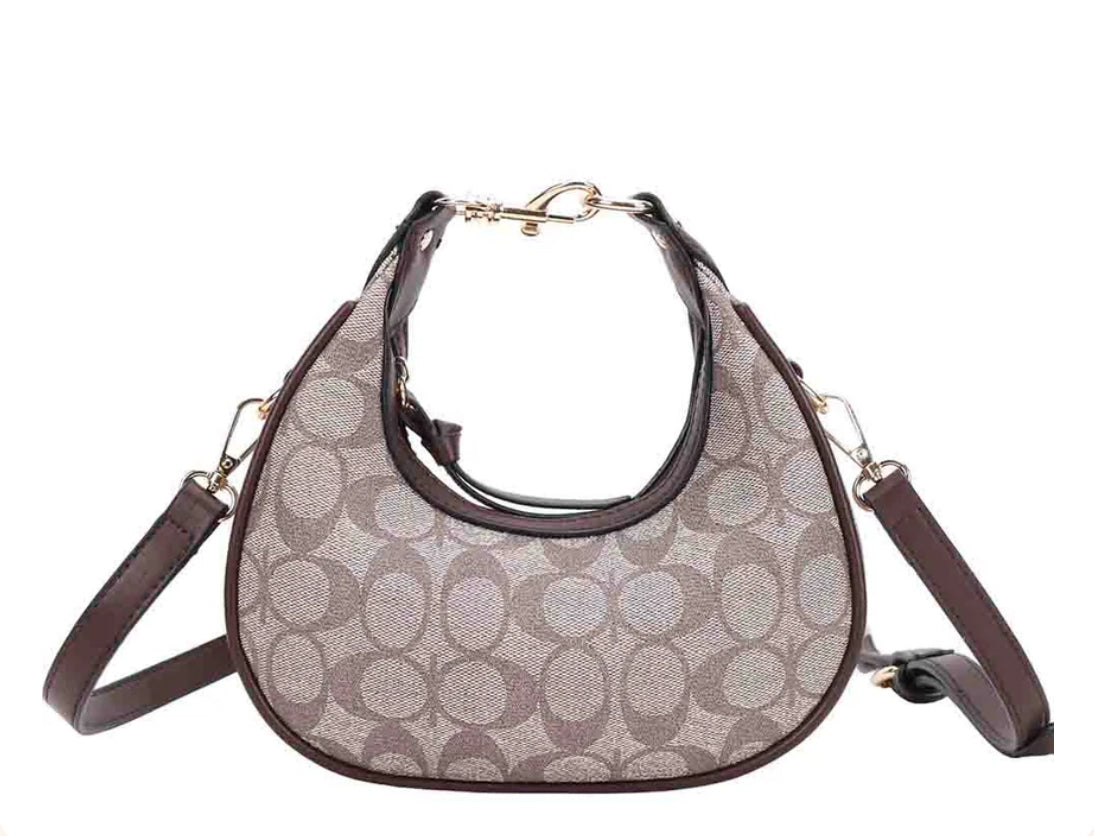 Small Signature Print Crescent Shoulder Bag with Adjustable Strap