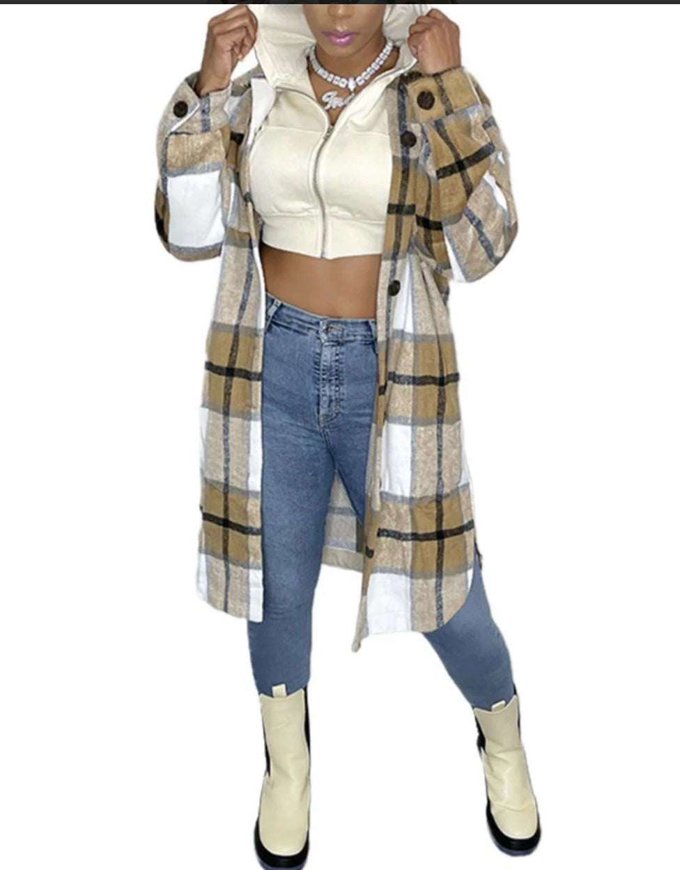 Long Plaid Flannel Shirt Dress COAT