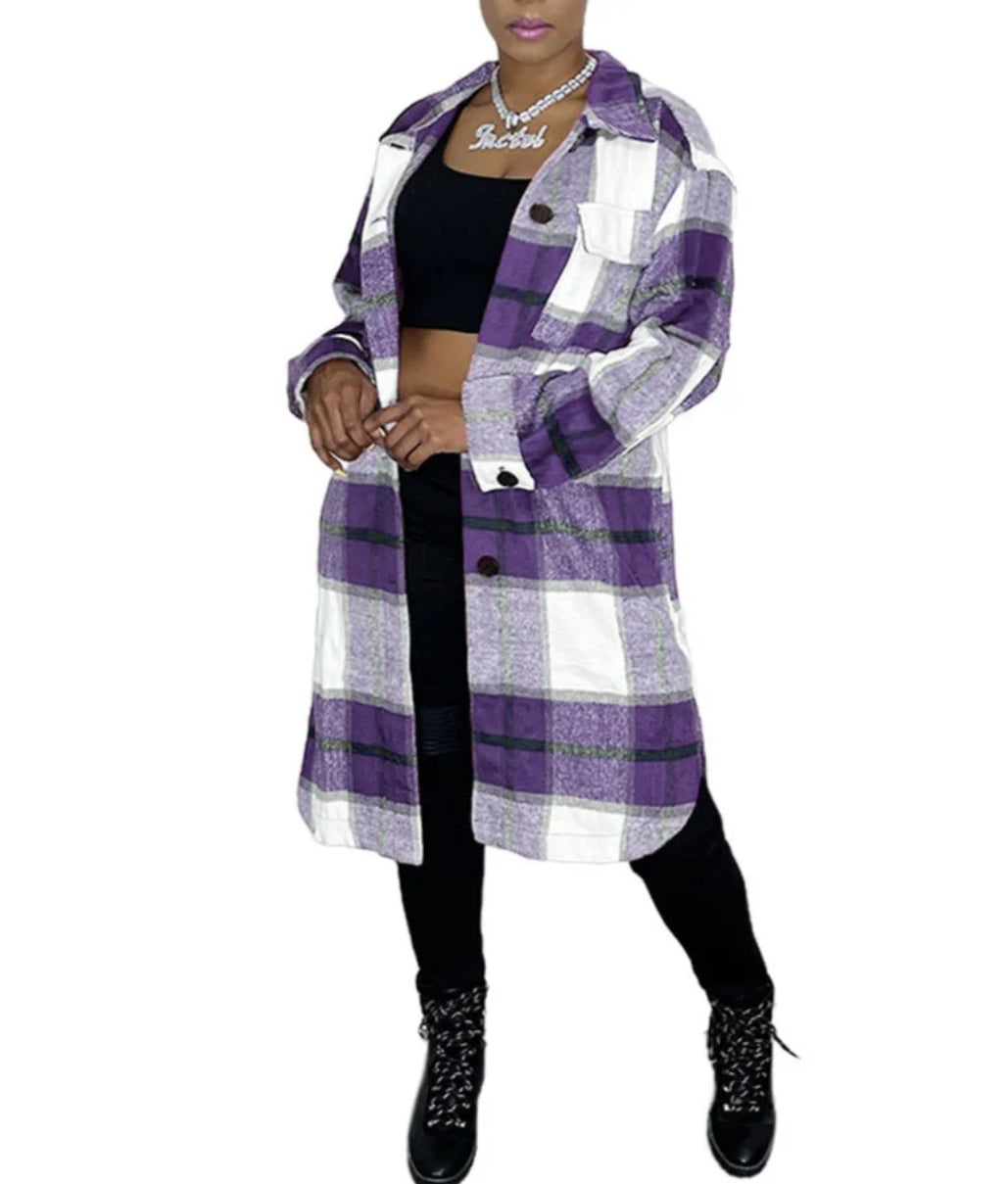 Long Plaid Flannel Shirt Dress COAT