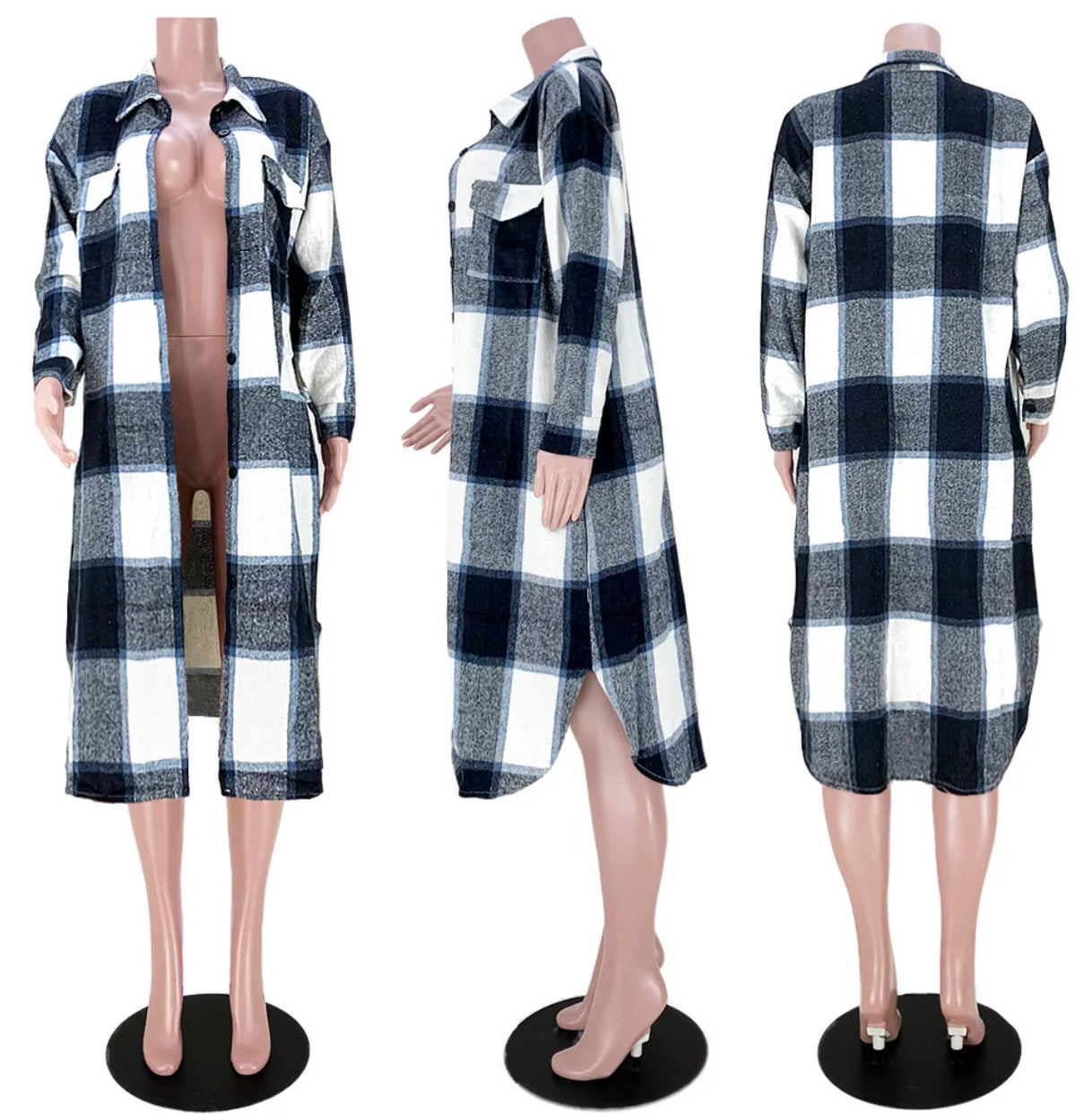 Long Plaid Flannel Shirt Dress COAT