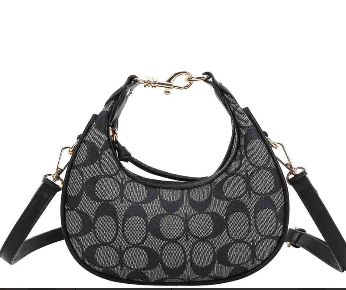 Small Signature Print Crescent Shoulder Bag with Adjustable Strap