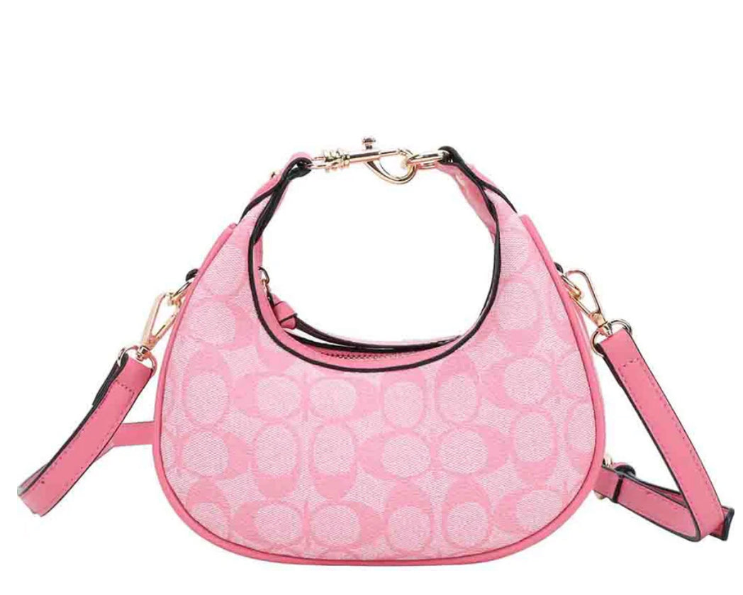 Small Signature Print Crescent Shoulder Bag with Adjustable Strap