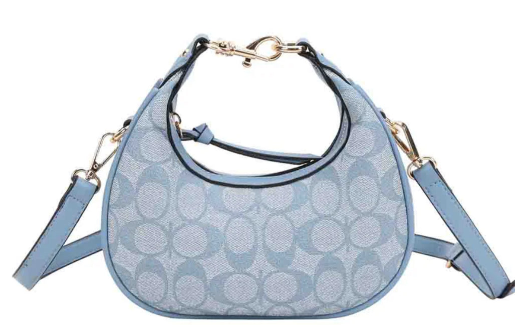 Small Signature Print Crescent Shoulder Bag with Adjustable Strap